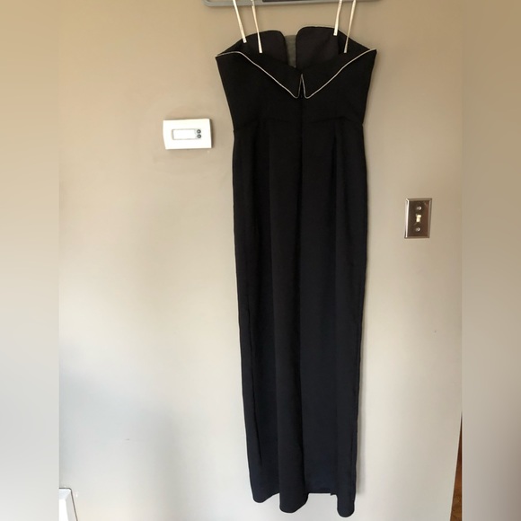 HALSTON HERITAGE Black + Silver Strapless Deep V Formal Maxi Gown Dress Size 6 - Picture 4 of 11